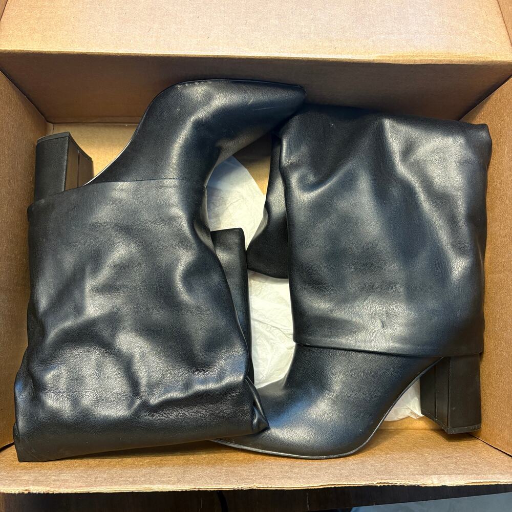 Marc Fisher Black Pointed-Toe Knee-High Block Heel Boots - Picture 9 of 13